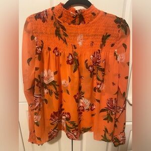Abercrombie & Fitch Chiffon High Neck Smocked Floral Top L